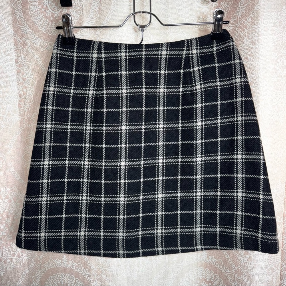 Express Vintage 90s Y2K Black White Plaid Tartan Mini Skater Skirt Wool Size 5/6